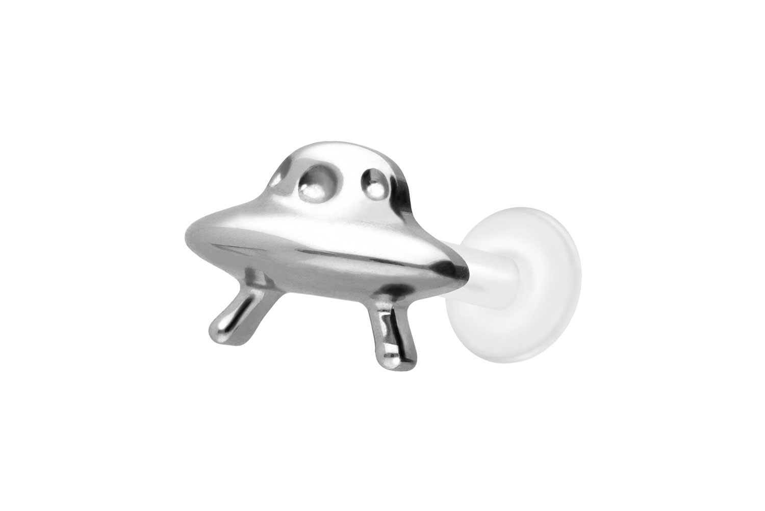 PTFE Labret Piercing mit Innengewinde + Titan-Aufsatz UFO